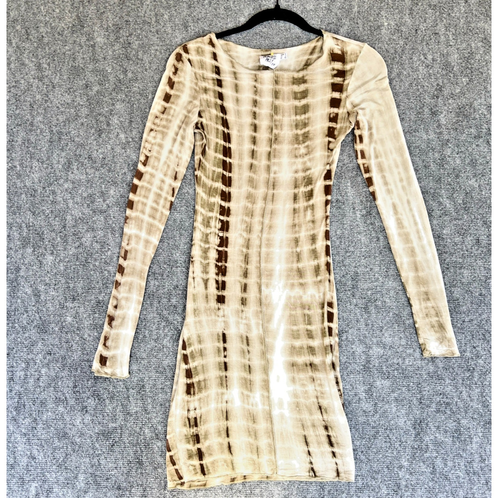 Princess Polly Tie Dye Bodycon Mini Dress US 4 White Brown Long Sleeve Stretch
